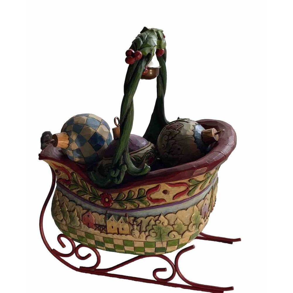 JIM SHORE HEARTWOOD CREEK SLEIGH BELLS RING SLEIGH W/5 ORNAMENTS #4009195 W/BOX